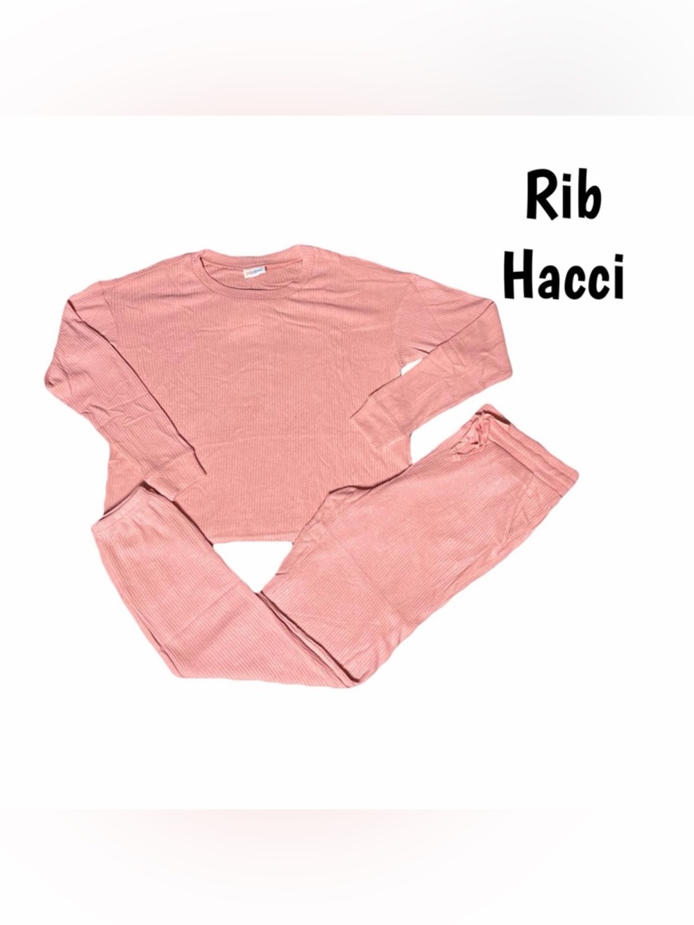 Ribbed Hacci Two-Piece Lounge Set in peach. Lulu